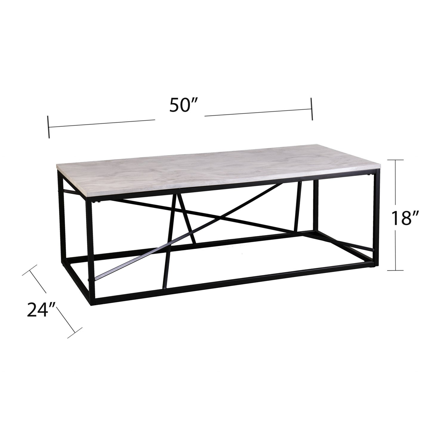 50" Black And White Faux Marble and Metal Geo Rectangular Coffee Table