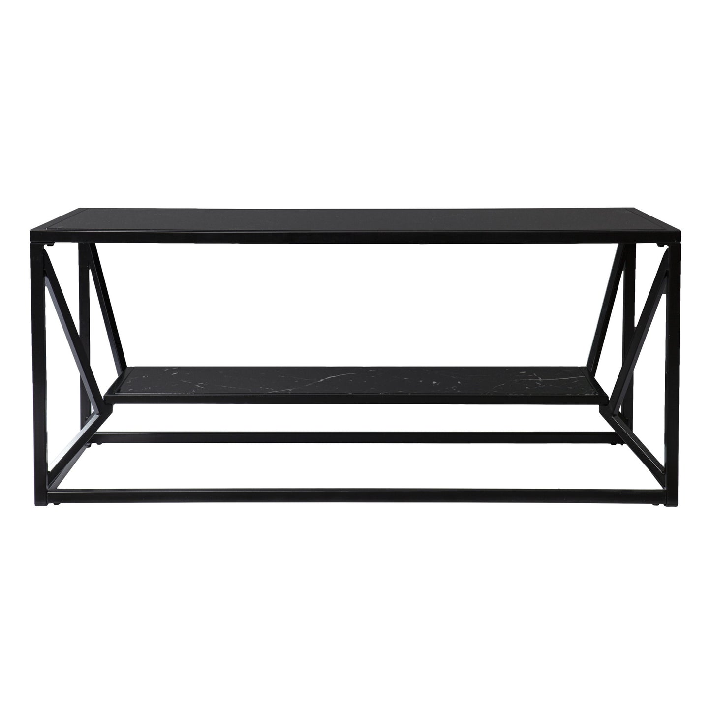 42" Black Glass And Metal With Iron Coffee Table