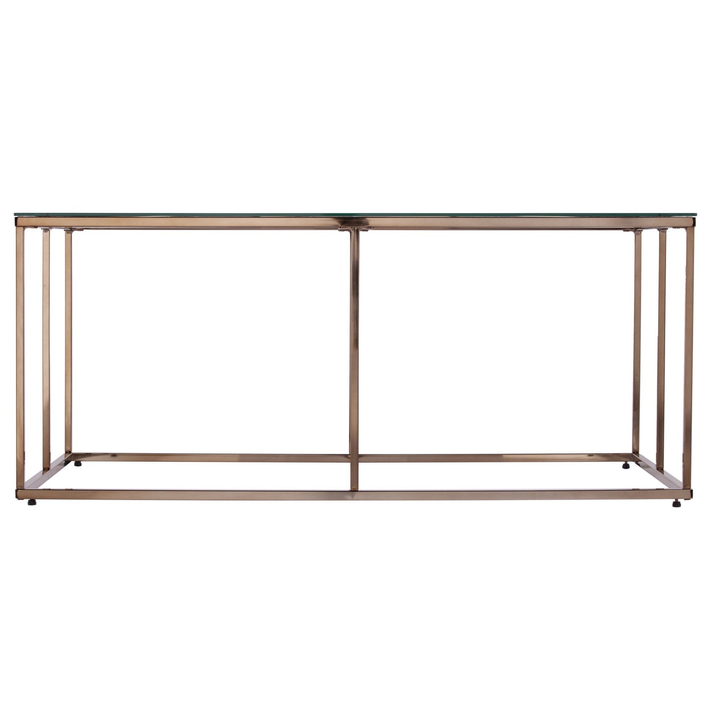 42" Champagne Glass And Metal Geometric Coffee Table