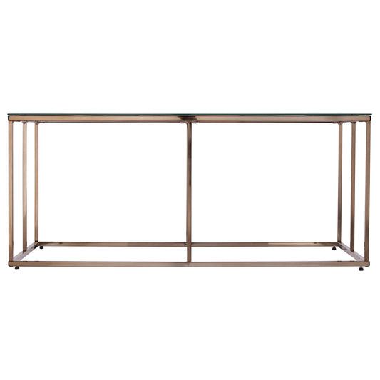 42" Champagne Glass And Metal Geometric Coffee Table