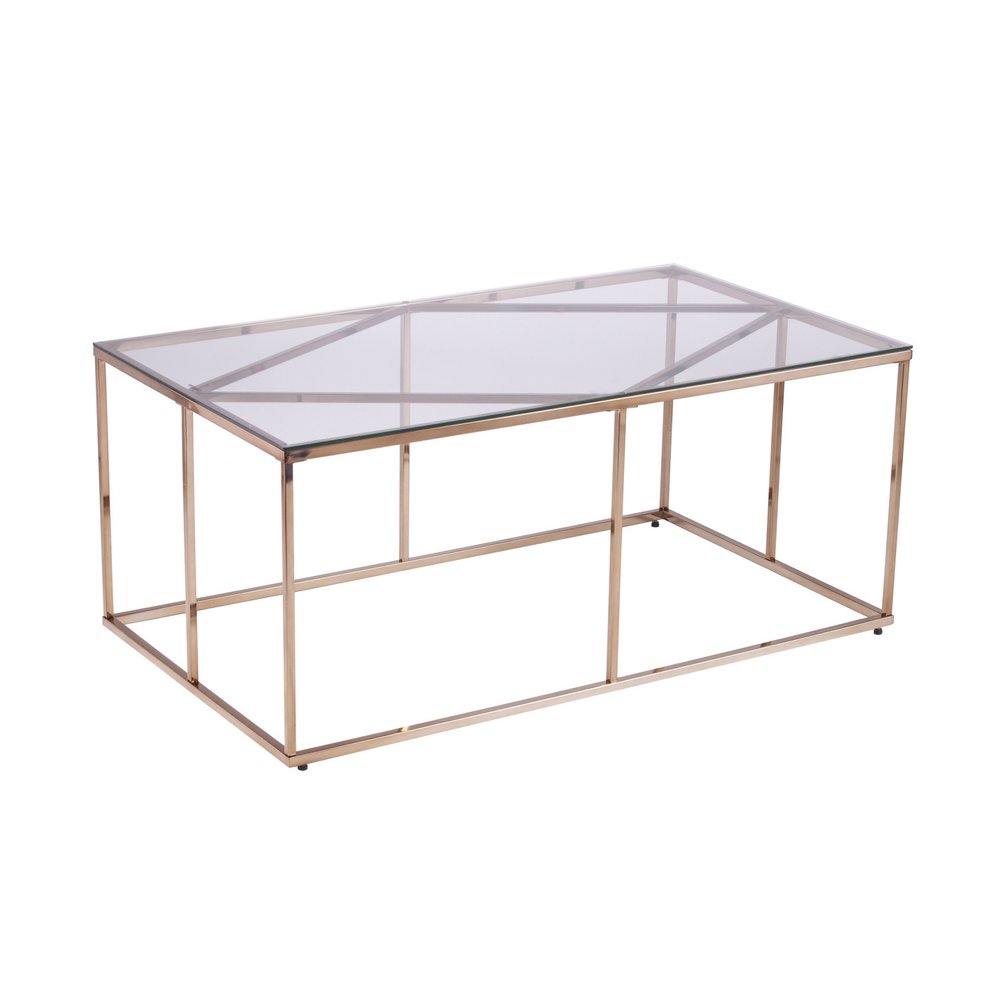 42" Clear and Champagne Glass and Metal Coffee Table