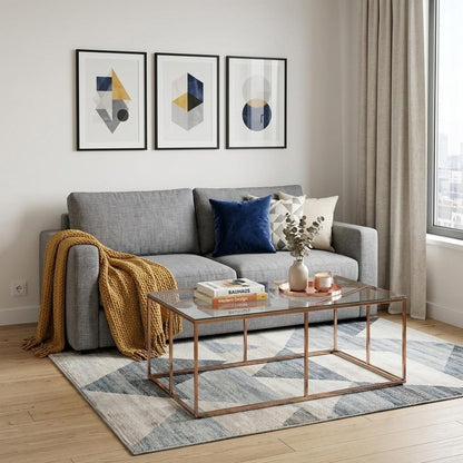 42" Clear and Champagne Glass and Metal Coffee Table