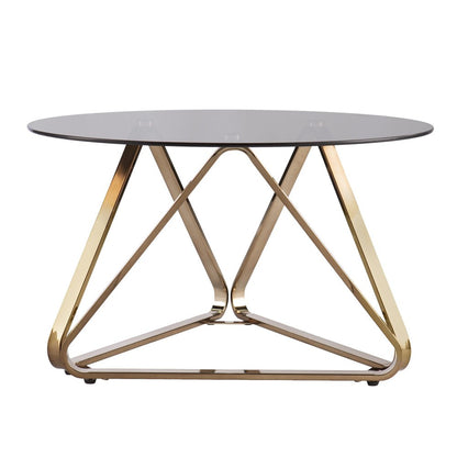 31" Smoky Black and Gold Glass and Metal Round Coffee Table