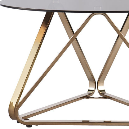31" Smoky Black and Gold Glass and Metal Round Coffee Table