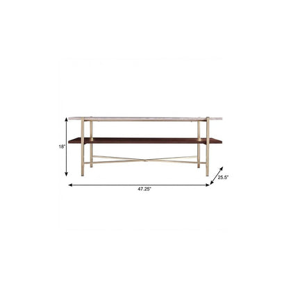 47" Brass Manufactured Wood And Metal Rectangular Coffee Table