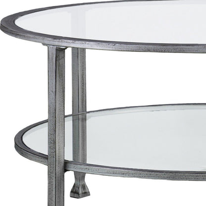 36" Silver Glass And Metal Round Coffee Table