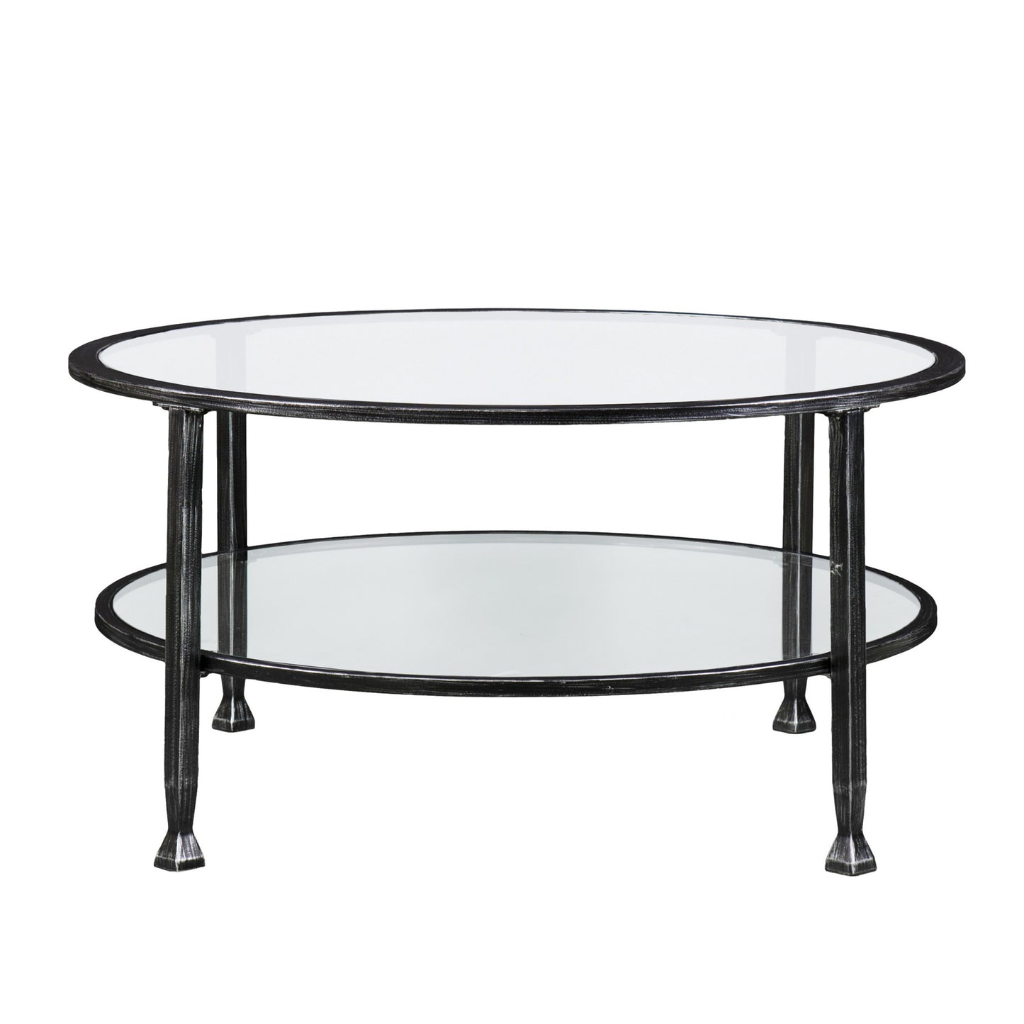 36" Black Glass And Metal Round Coffee Table