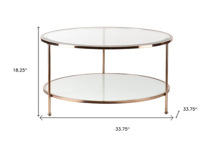 34" Clear and Gold Glass with Iron Round Coffee Table