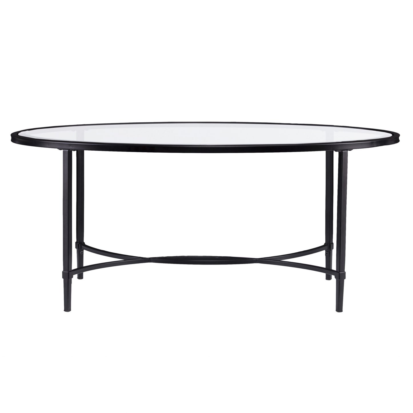 45" Black Glass And Metal With Iron Oval Coffee Table