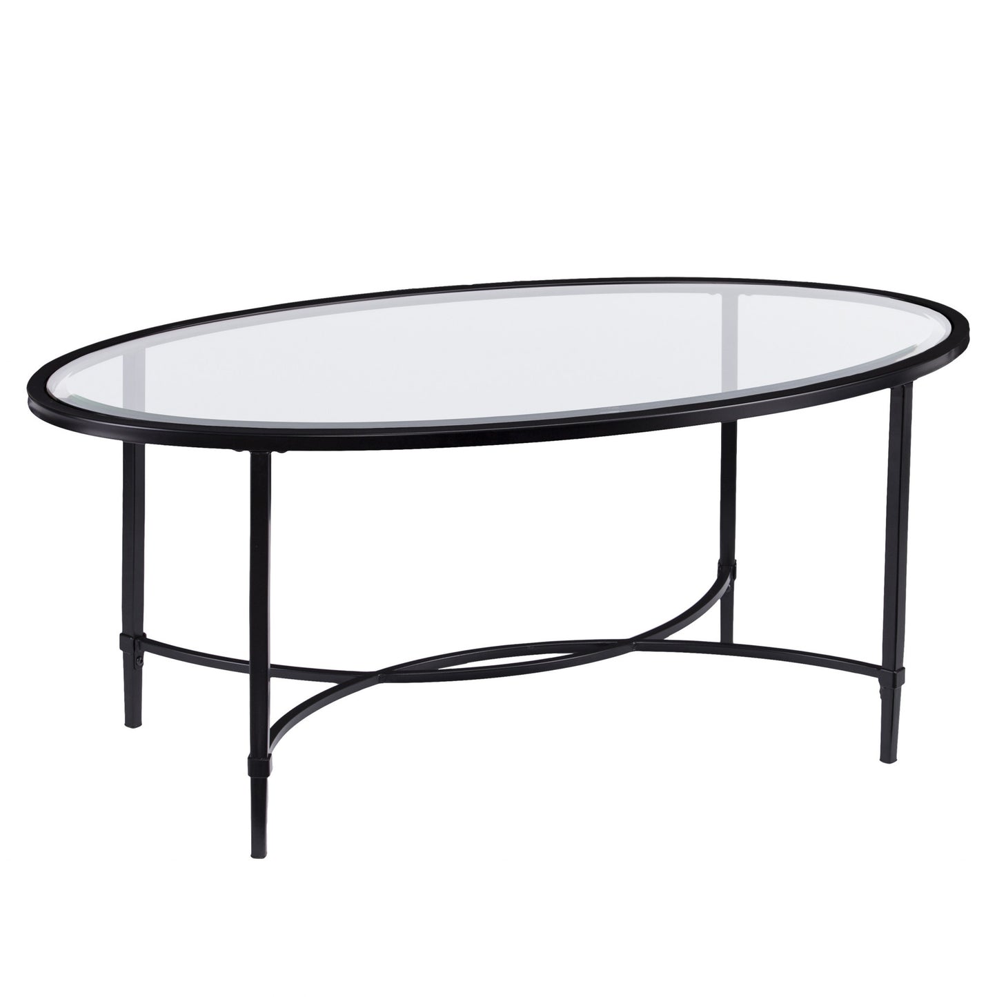 45" Black Glass And Metal With Iron Oval Coffee Table