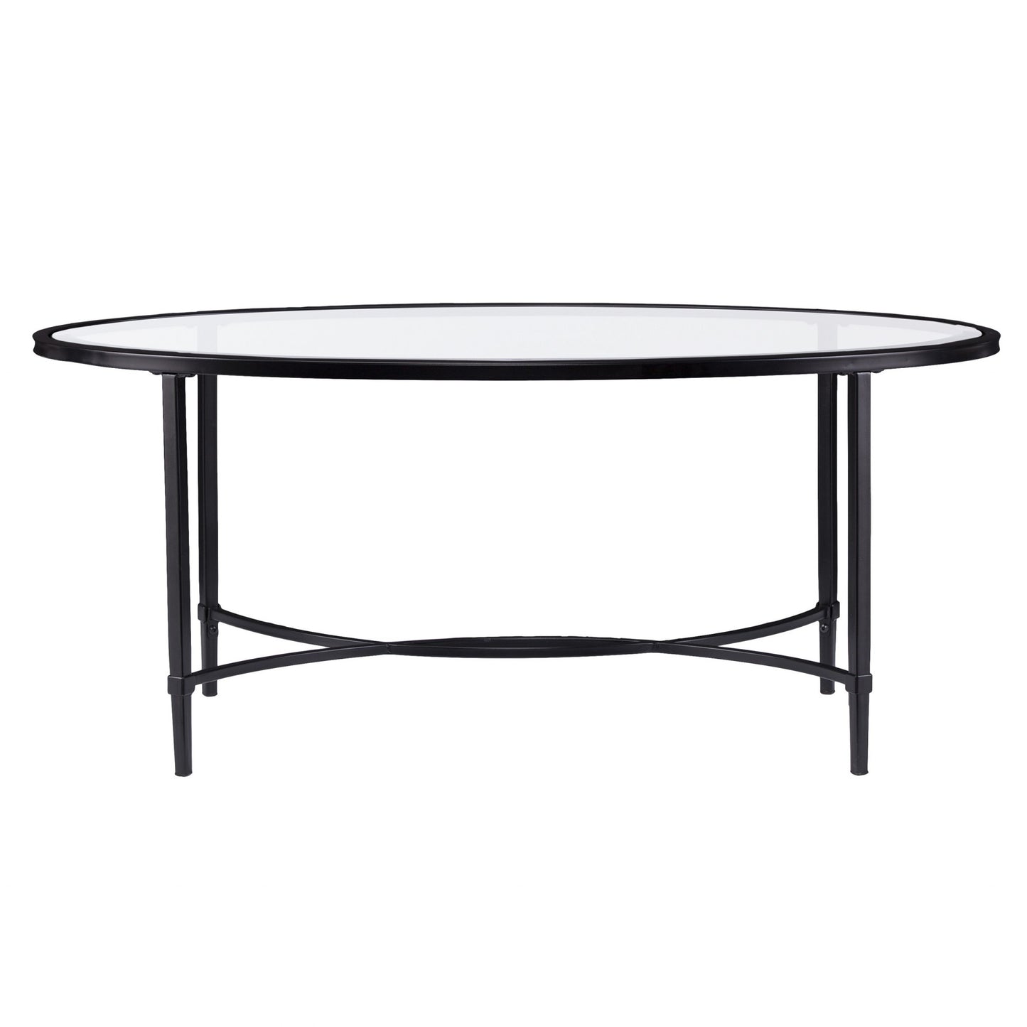 45" Black Glass And Metal With Iron Oval Coffee Table