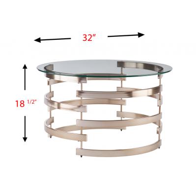 32" Champagne Glass And Metal With Iron Round Coffee Table