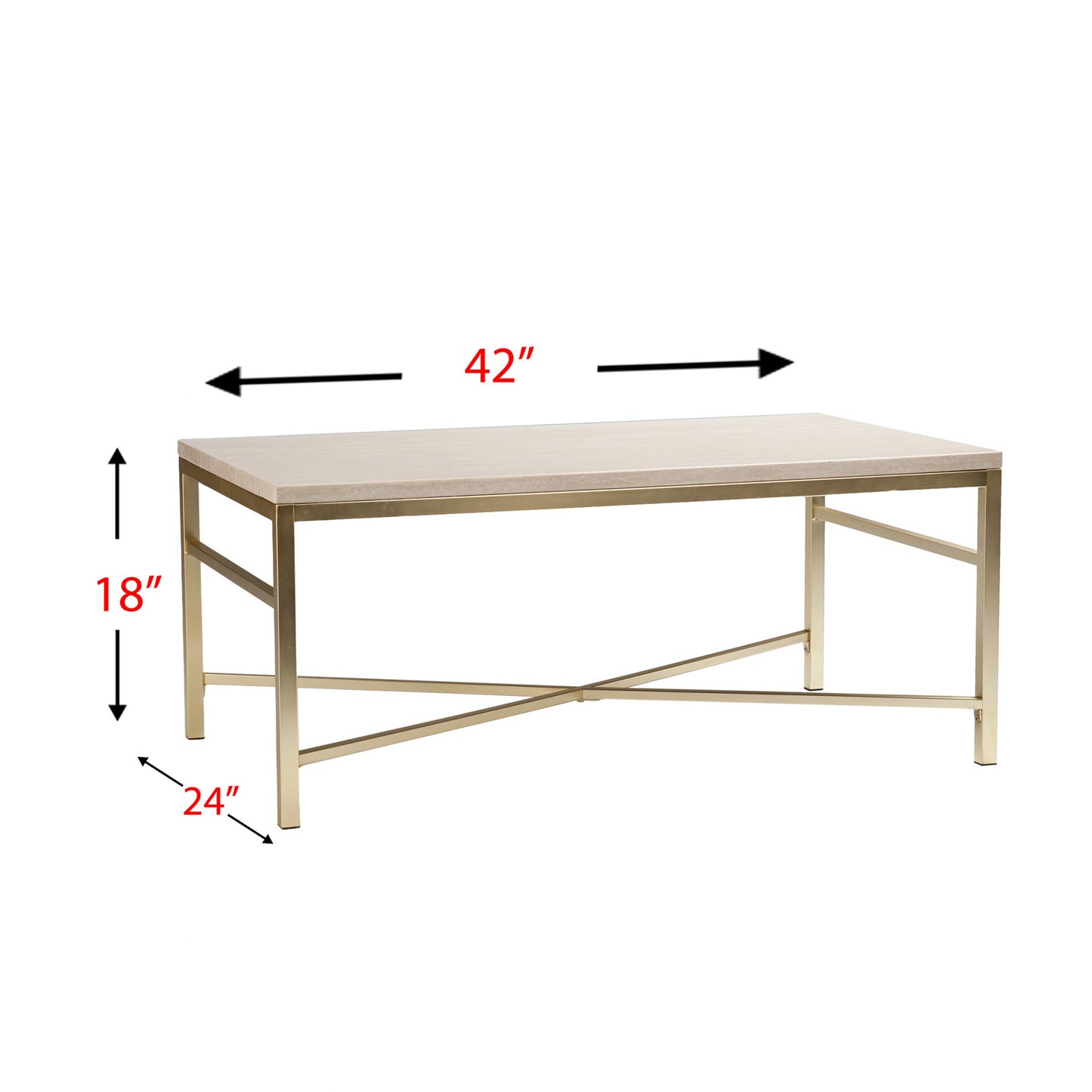 42" Off White Manufactured Wood And Metal Rectangular Coffee Table