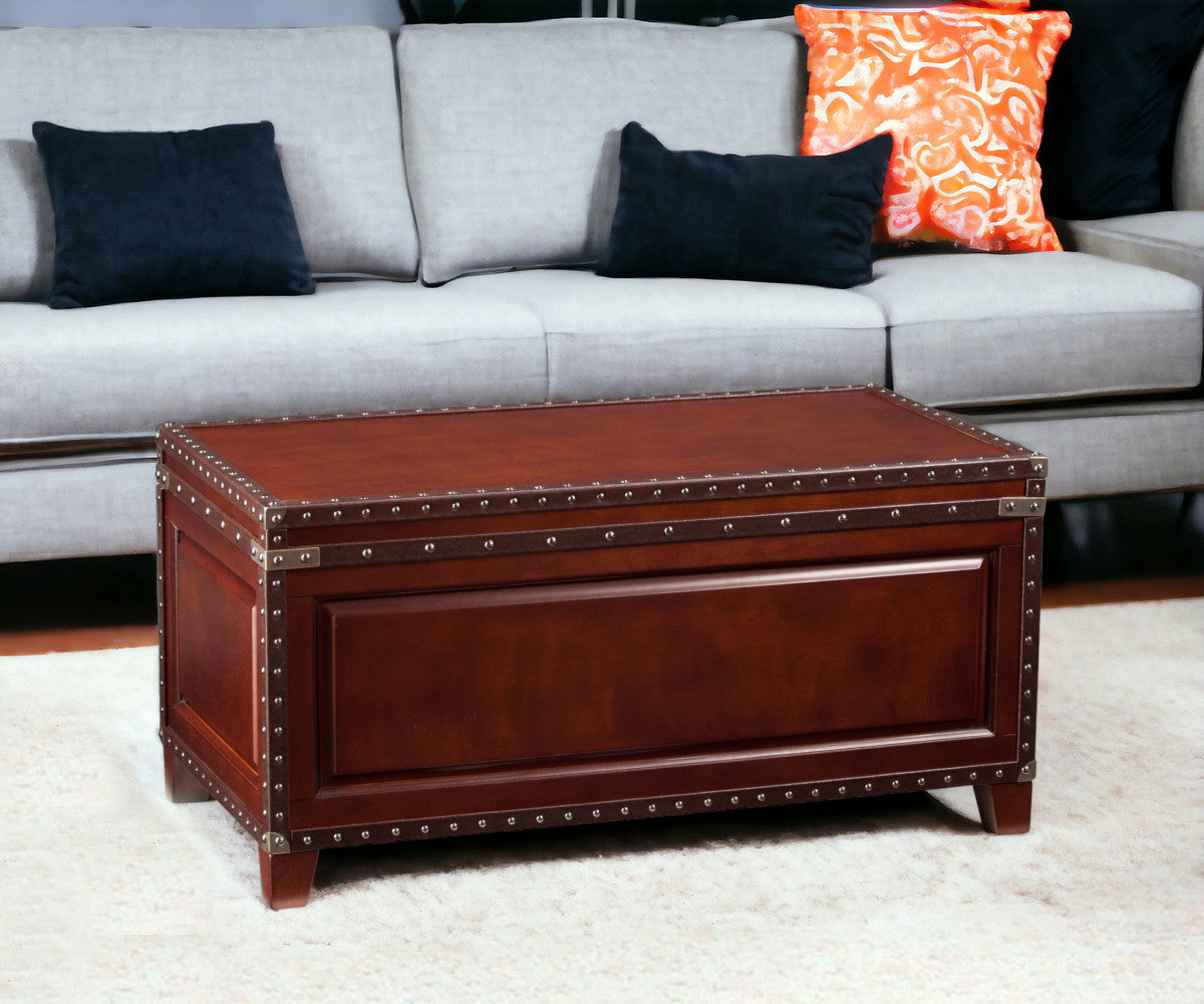 40" Brown Solid Wood And Metal Rectangular Coffee Table