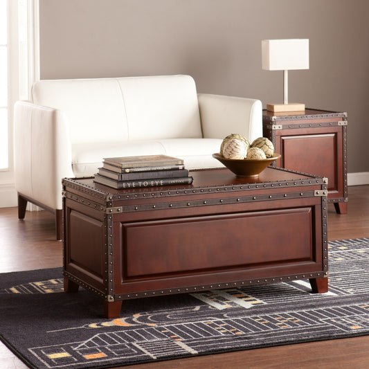 40" Brown Solid Wood And Metal Rectangular Coffee Table