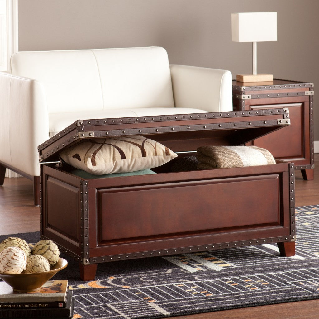 40" Brown Solid Wood And Metal Rectangular Coffee Table