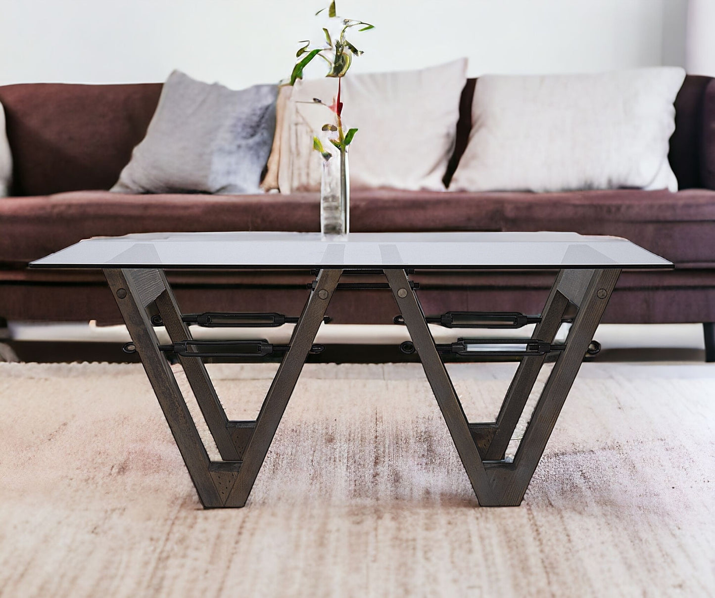 45" Brown Glass And Reclaimed Wood Coffee Table