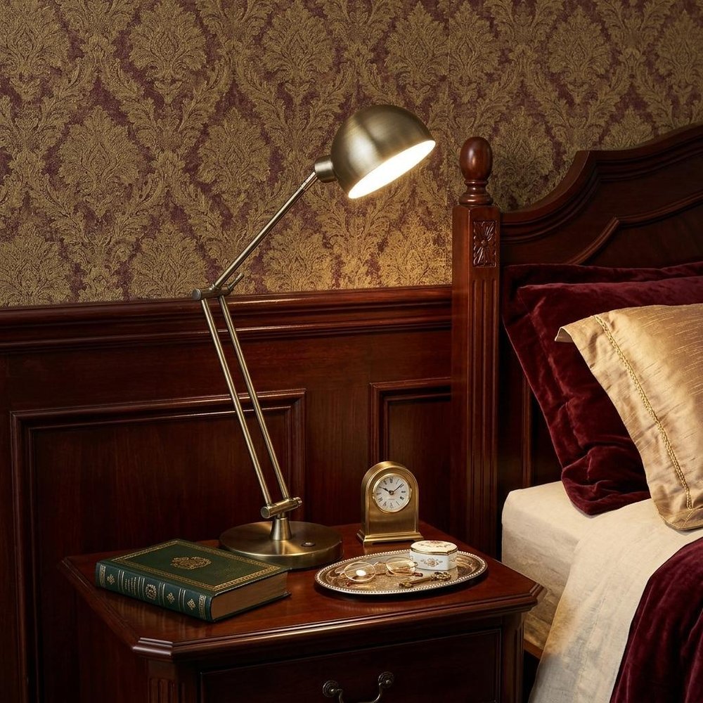 18" Antiqued Bronze Adjustable Swing Arm Desk Lamp USB With Antiqued Bronze Shade