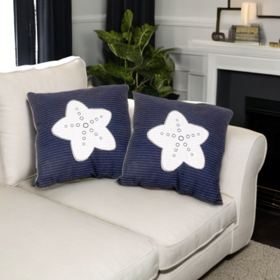 Set of Two Blue and White Starfish Throw Pillows