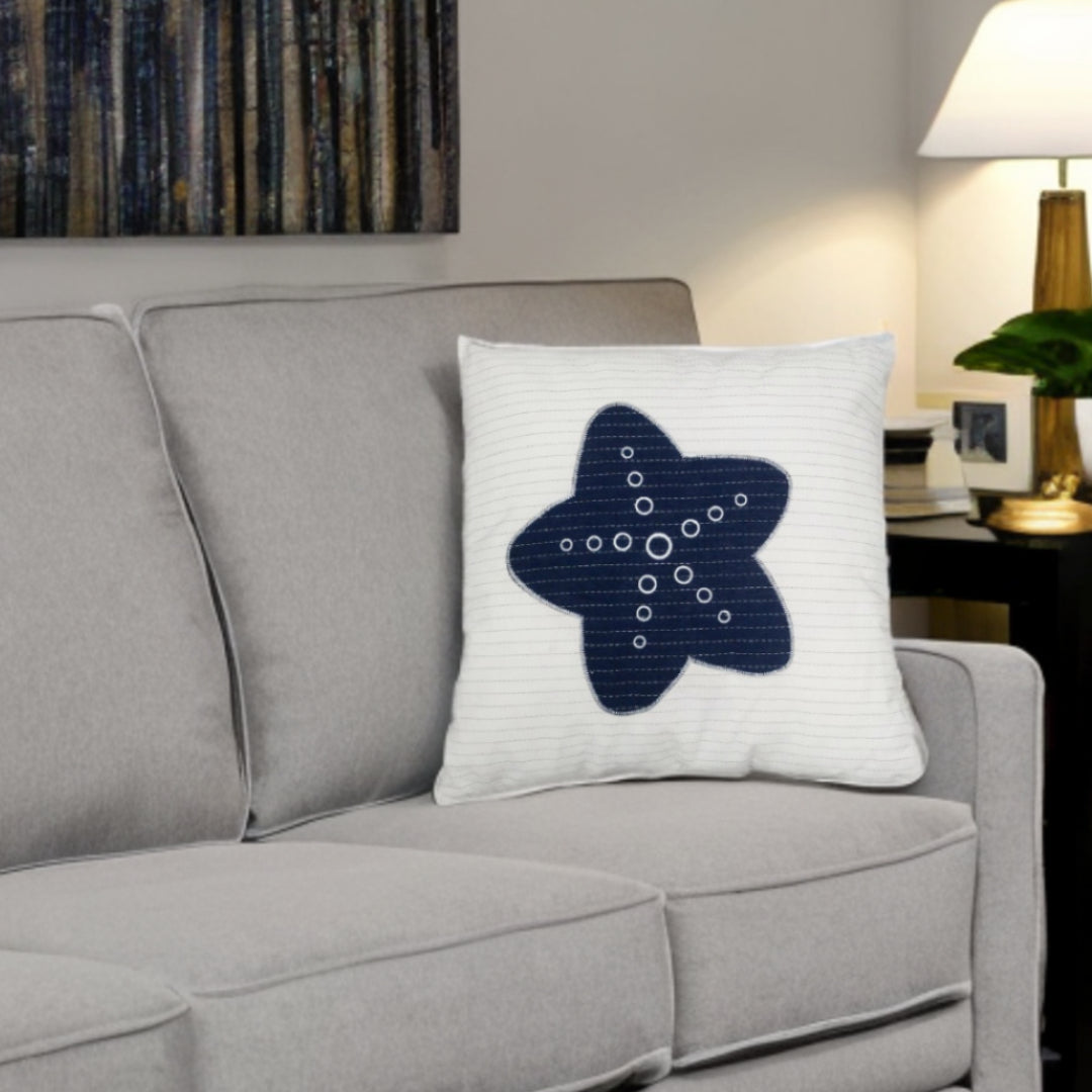 Set Of Two 17" X 17" Blue And White Starfish Throw Pillows