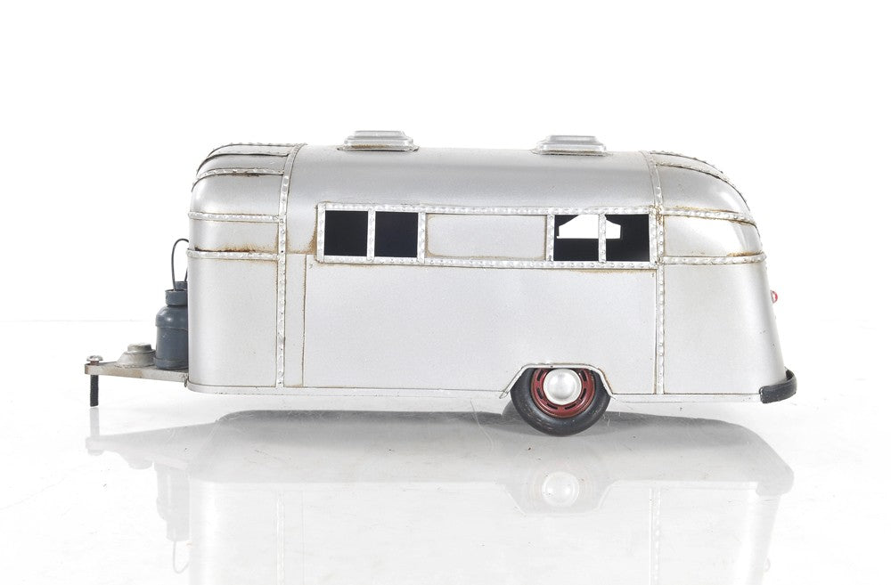 6" Silver Metal Silver Camping Trailer Truck Hand Painted Decorative Truck