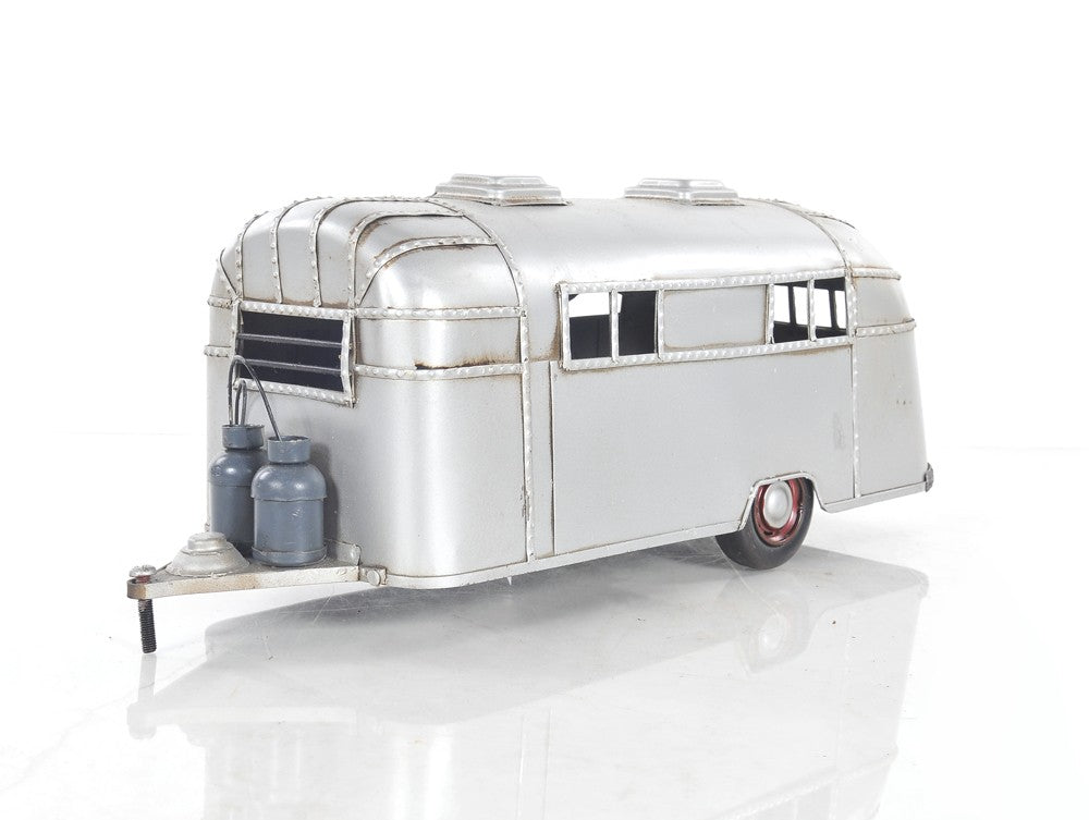 6" Silver Metal Silver Camping Trailer Truck Hand Painted Decorative Truck