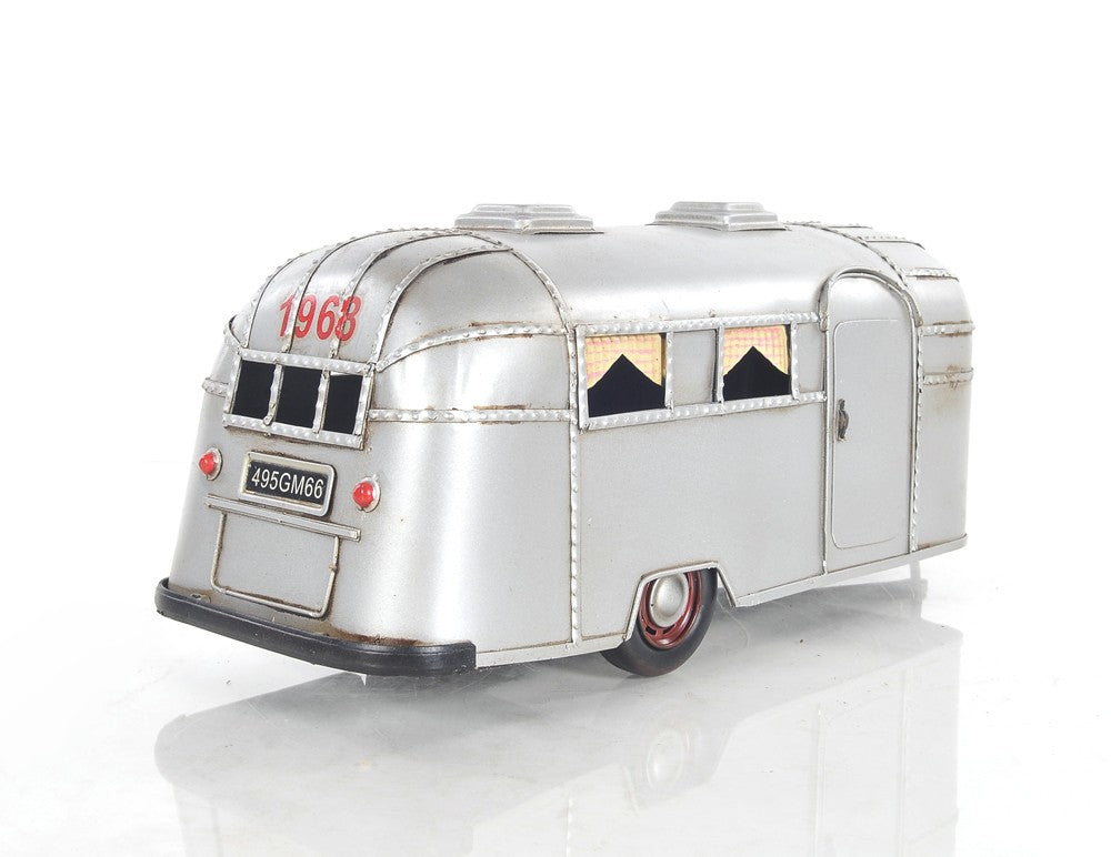 6" Silver Metal Silver Camping Trailer Truck Hand Painted Decorative Truck