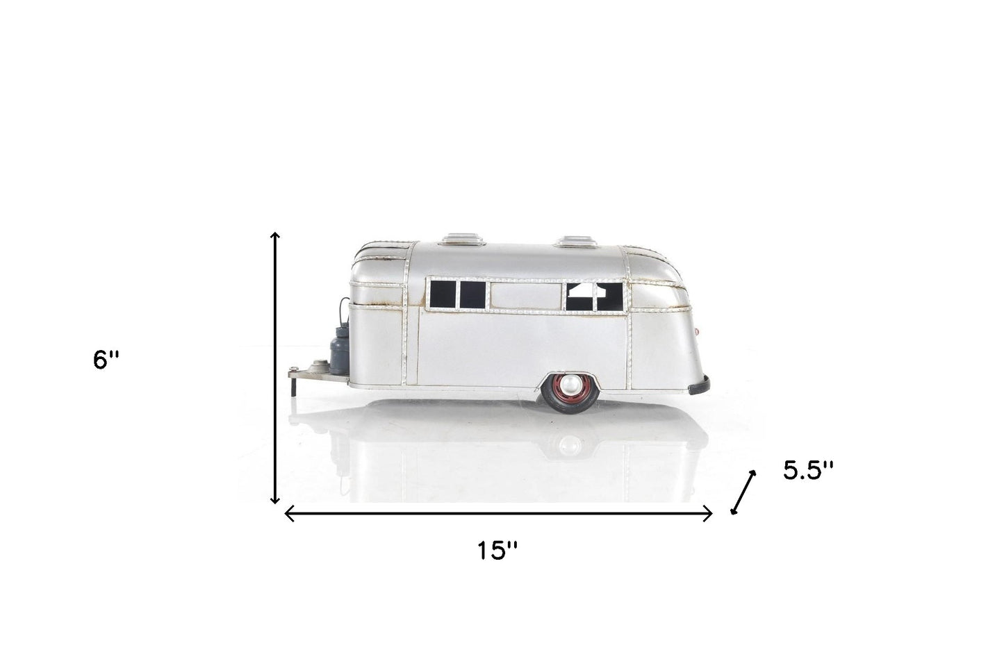 6" Silver Metal Silver Camping Trailer Truck Hand Painted Decorative Truck