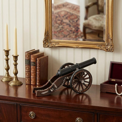 3" Brown and Black Metal Louis XIV Cannon Hand Painted Sculpture