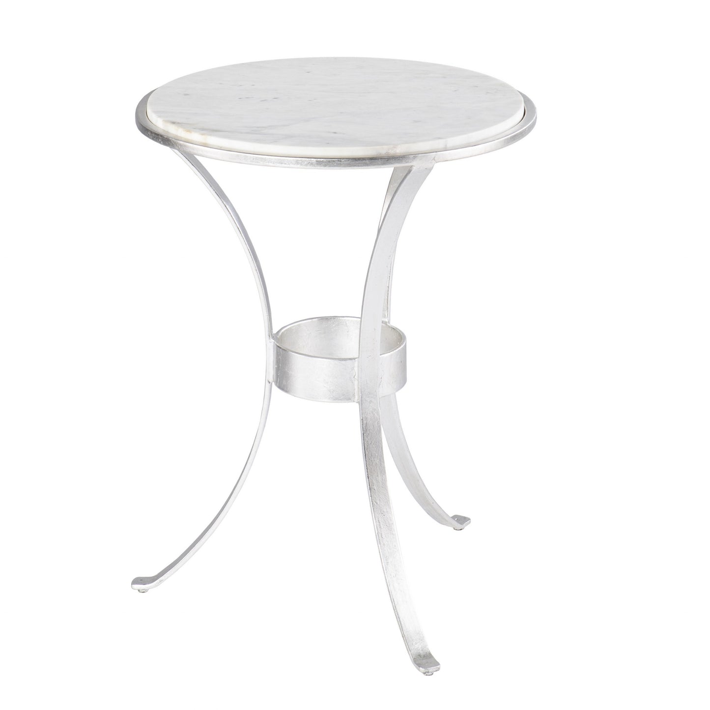 23" Silver And White Marble Curvy Leg Round End Table