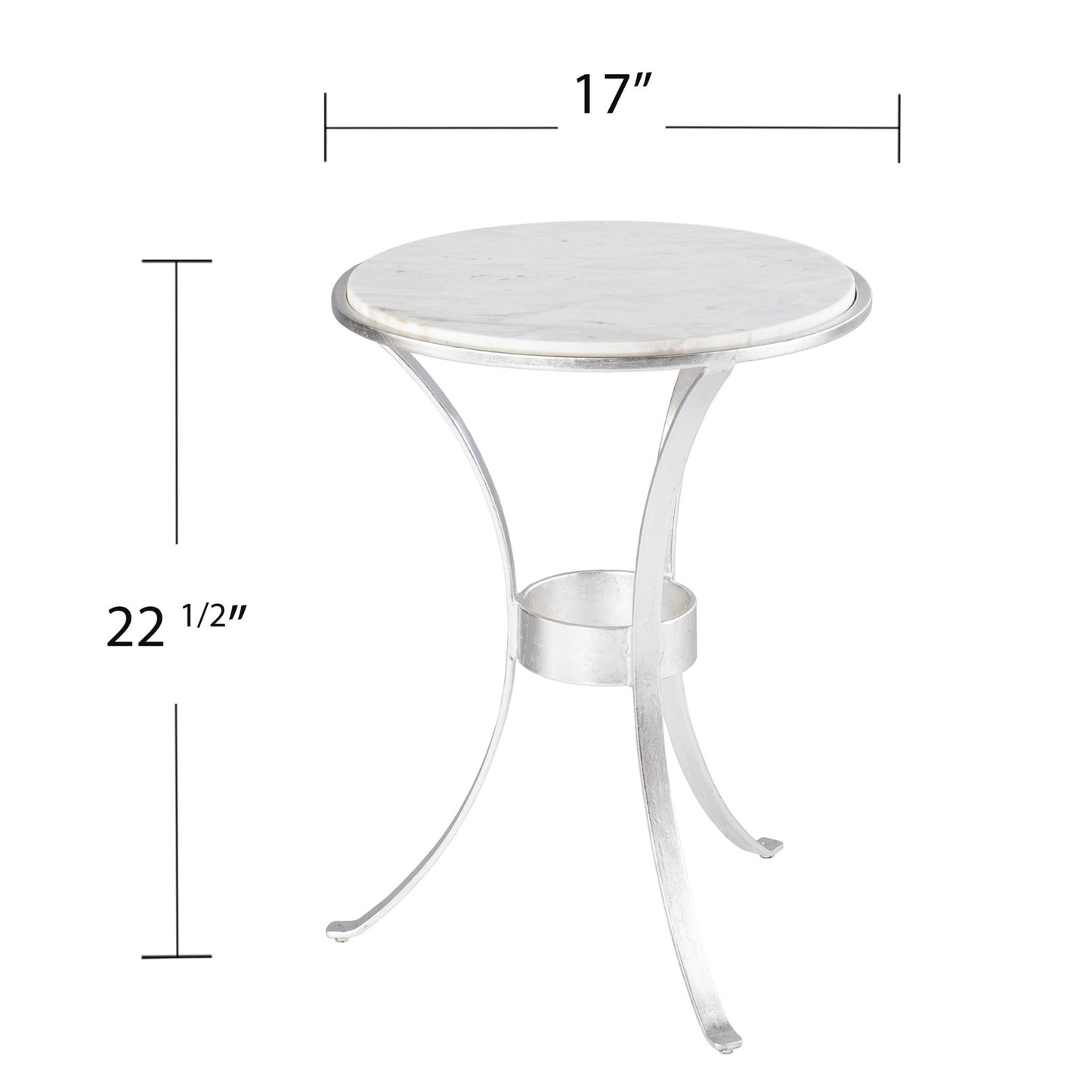 23" Silver And White Marble Curvy Leg Round End Table