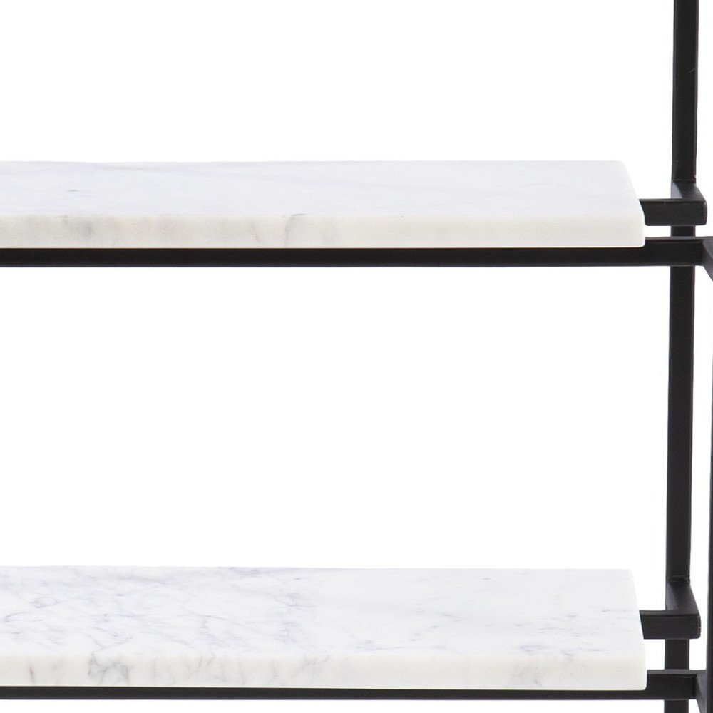 24" Black Glass and Marble Rectangular End Table With Two Shelves