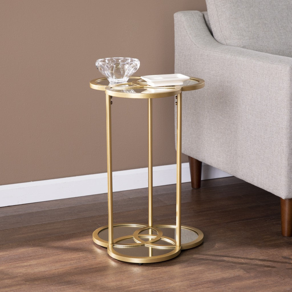 22" Gold Mirrored Glass Three Circle End Table