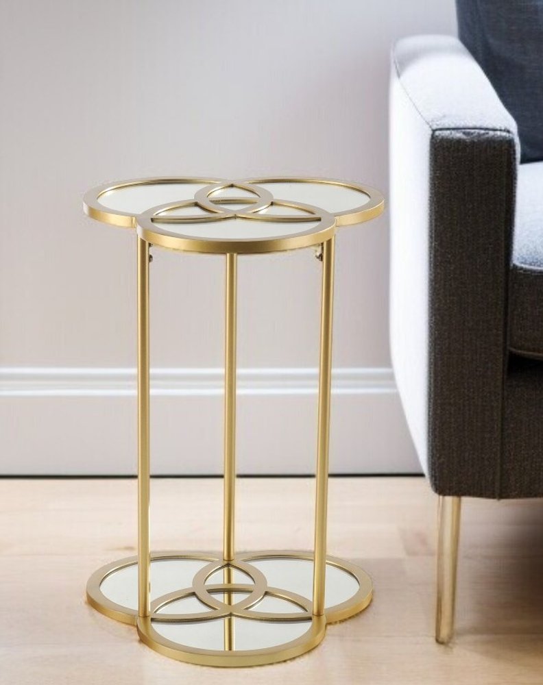 22" Gold Mirrored Glass Three Circle End Table