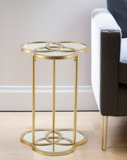 22" Gold Mirrored Glass Three Circle End Table