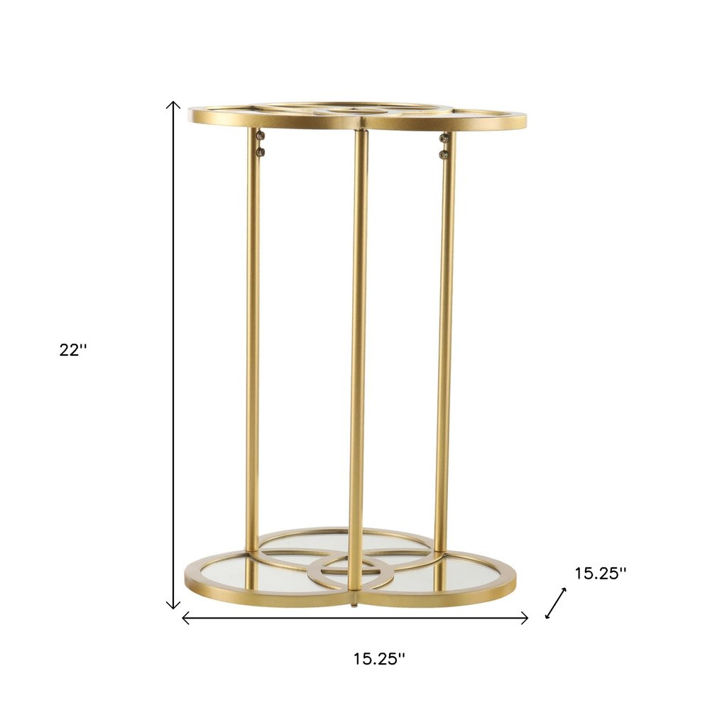 22" Gold Mirrored Glass Three Circle End Table