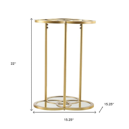 22" Gold Mirrored Glass Three Circle End Table