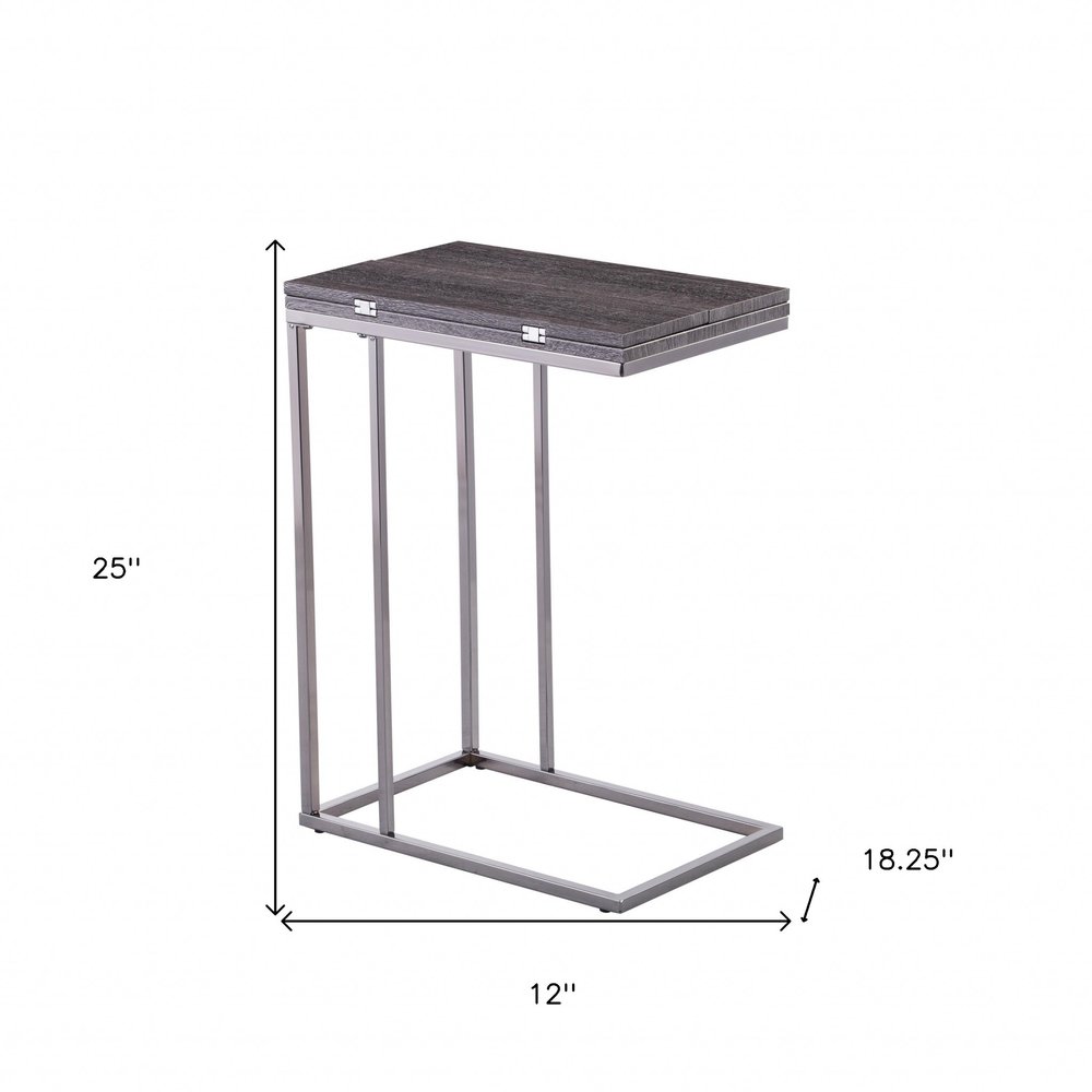 25" Gray And Silver Wood And Iron Frame End Table