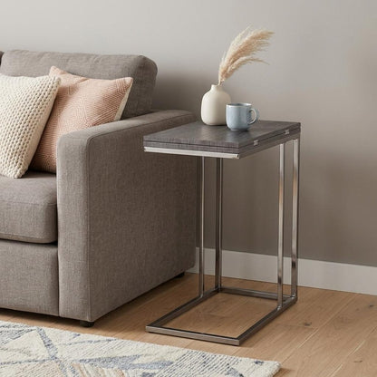 25" Gray And Silver Wood And Iron Frame End Table
