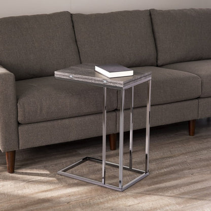 25" Gray And Silver Wood And Iron Frame End Table