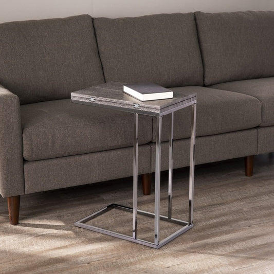 25" Gray And Silver Wood And Iron Frame End Table