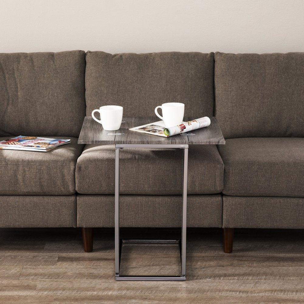25" Gray And Silver Wood And Iron Frame End Table
