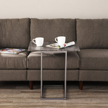 25" Gray And Silver Wood And Iron Frame End Table