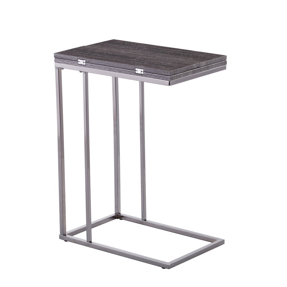 25" Gray And Silver Wood And Iron Frame End Table
