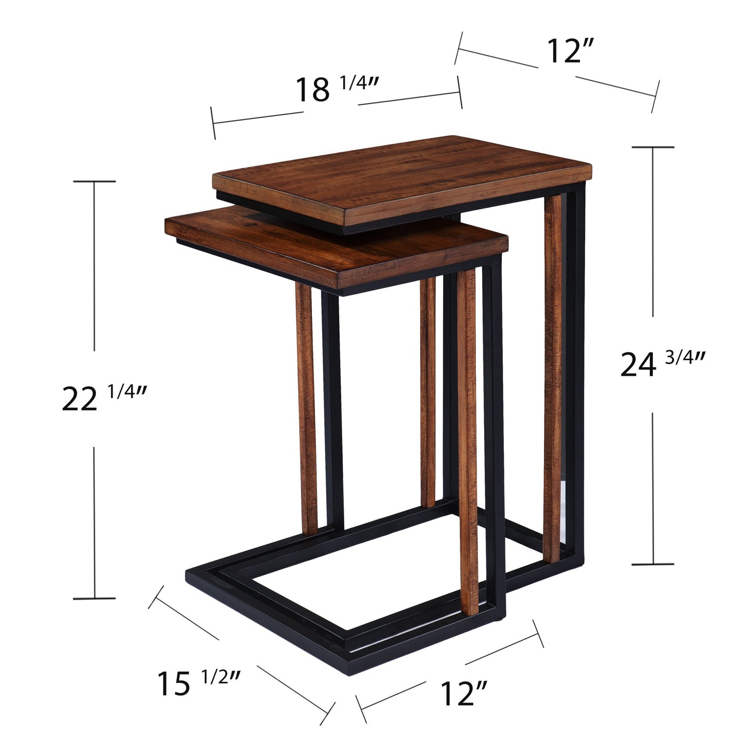 Set Of Two 25" Brown Solid Wood Rectangular Nested End Tables