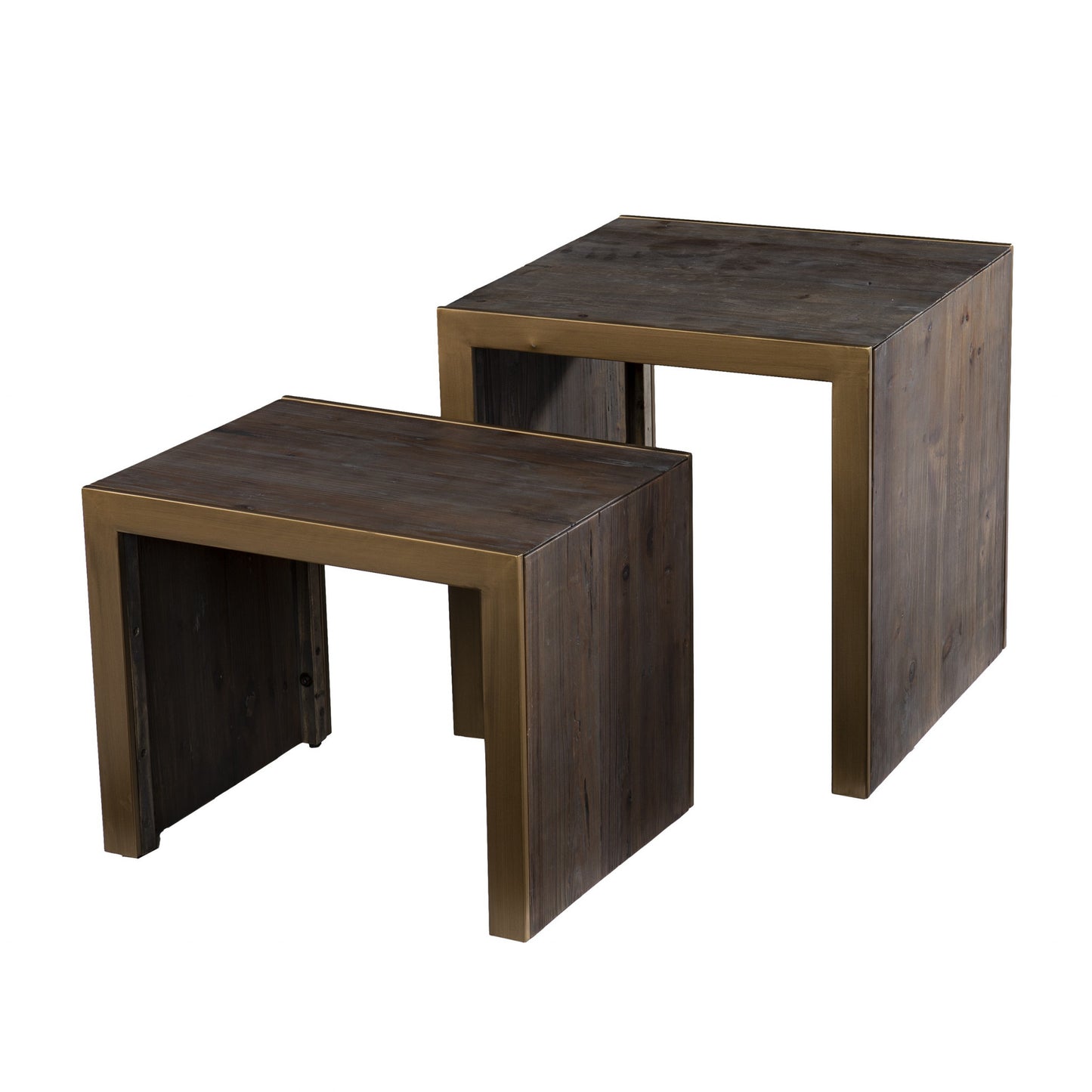 Set Of Two 19" Gray Solid Wood and Gold Chunky Nested End Tables