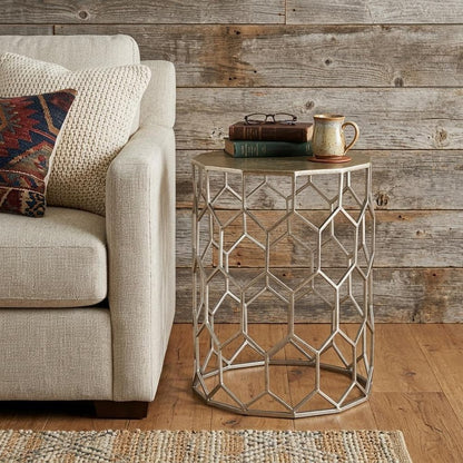 18" Antiqued Gold Honeycomb Hexagonal End Table