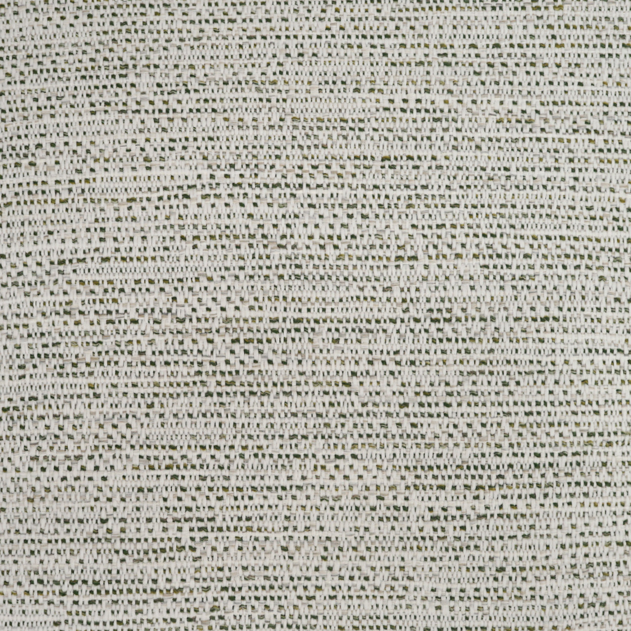 Cream-beige woven fabric with tiny dark specks and subtle circular medallion pattern; linen-like upholstery material.
