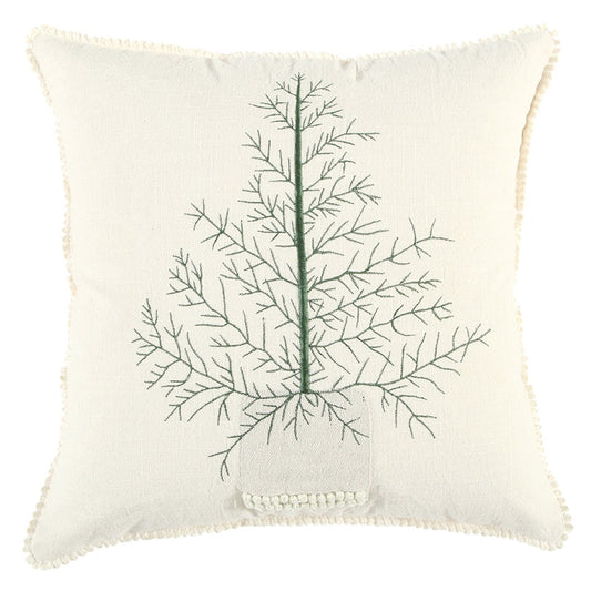 Ivory Natural and Green Contemporary Christmas Tree Throw Pillow