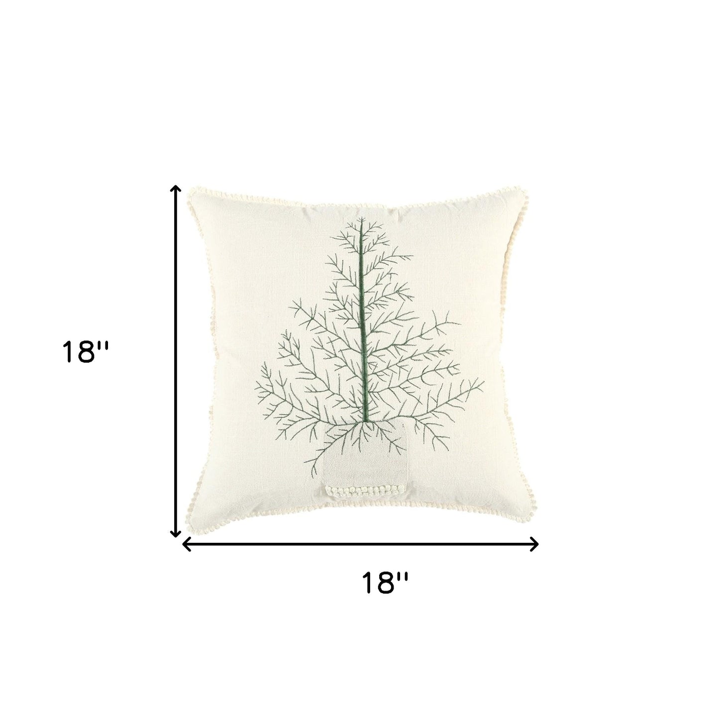 Ivory Natural and Green Contemporary Christmas Tree Throw Pillow